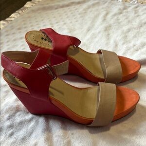 Stylish Red orange and Beige Wedge Sandals